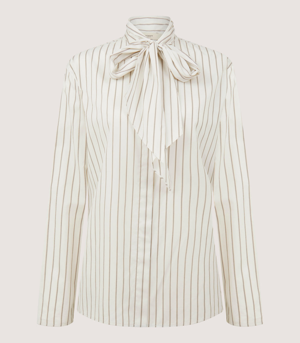 Women's Scarf Neck Blouse in Pale Stone