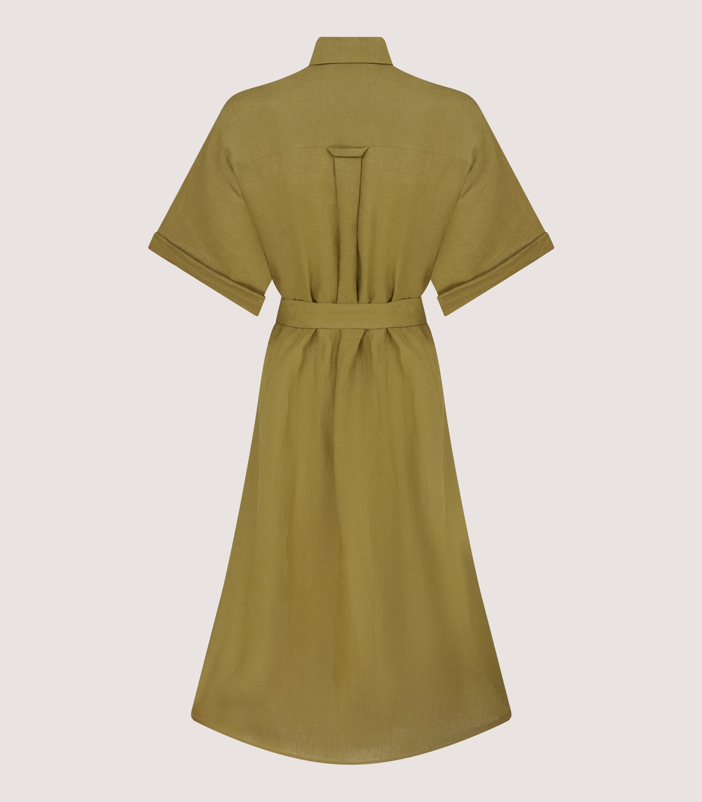 Women's Belted Linen Shirt Dress in Ochre