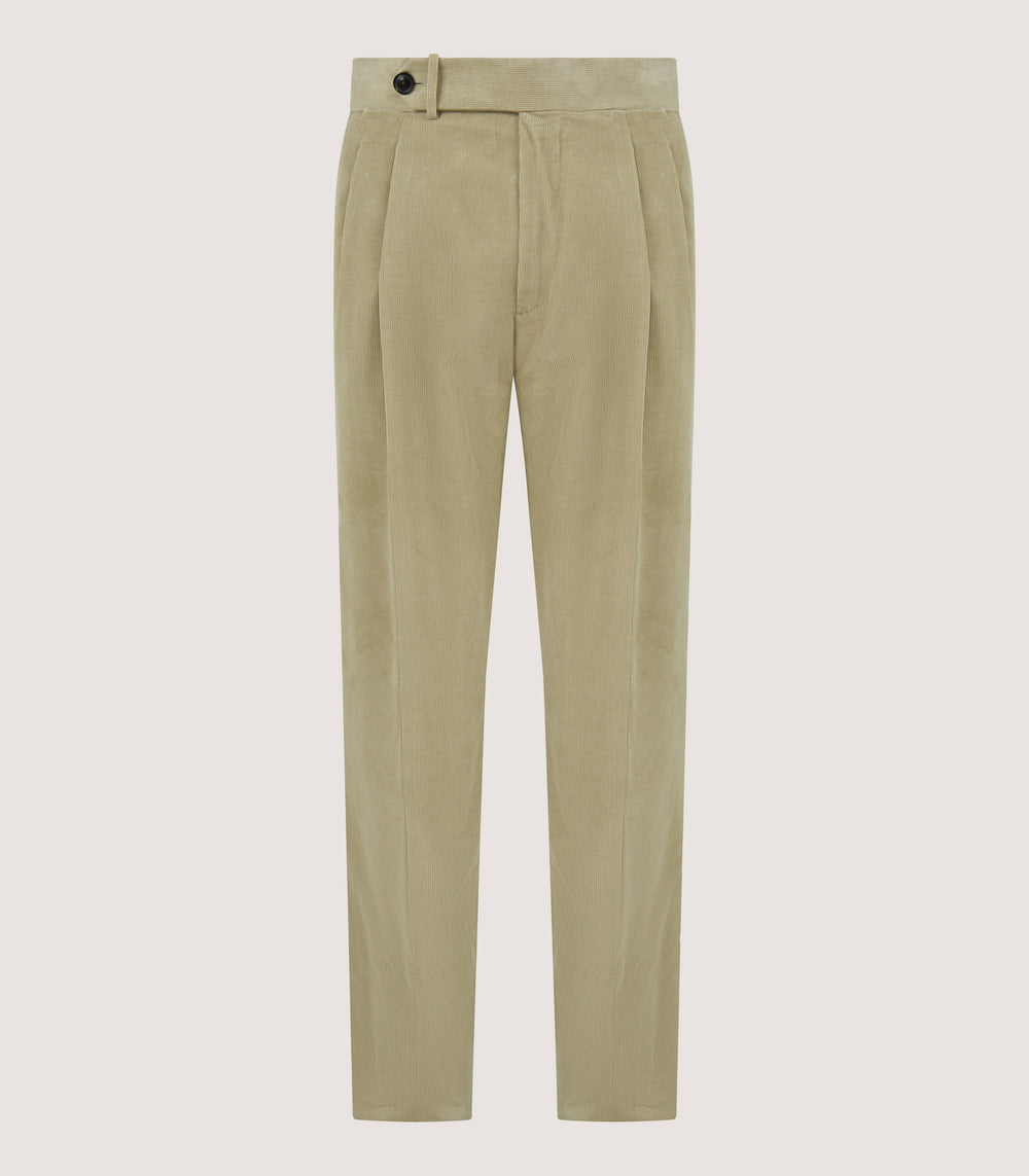 Men's Cotton Corduroy Side Buckle Trouser in Pale Stone