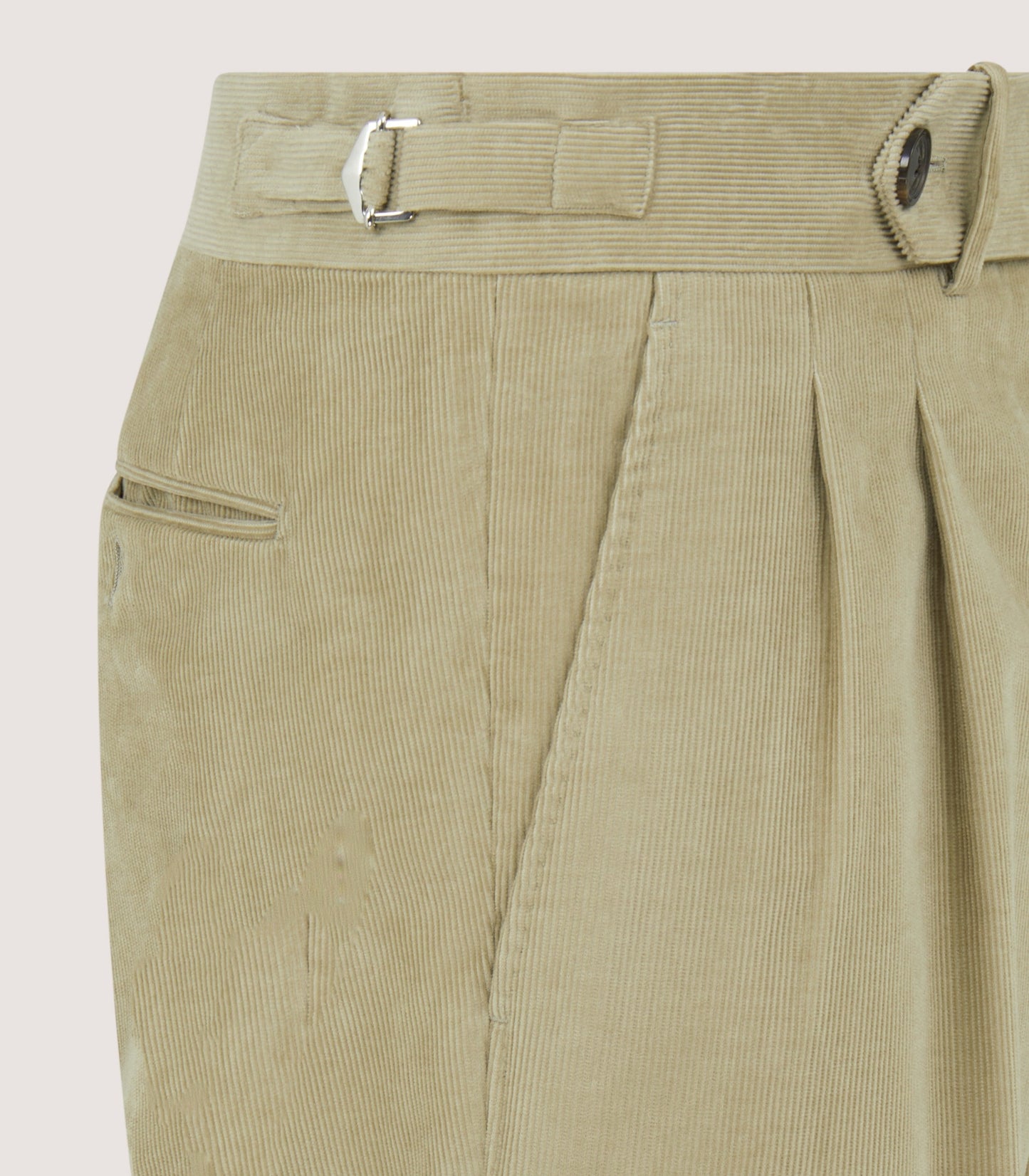 Men's Cotton Corduroy Side Buckle Trouser in Pale Stone