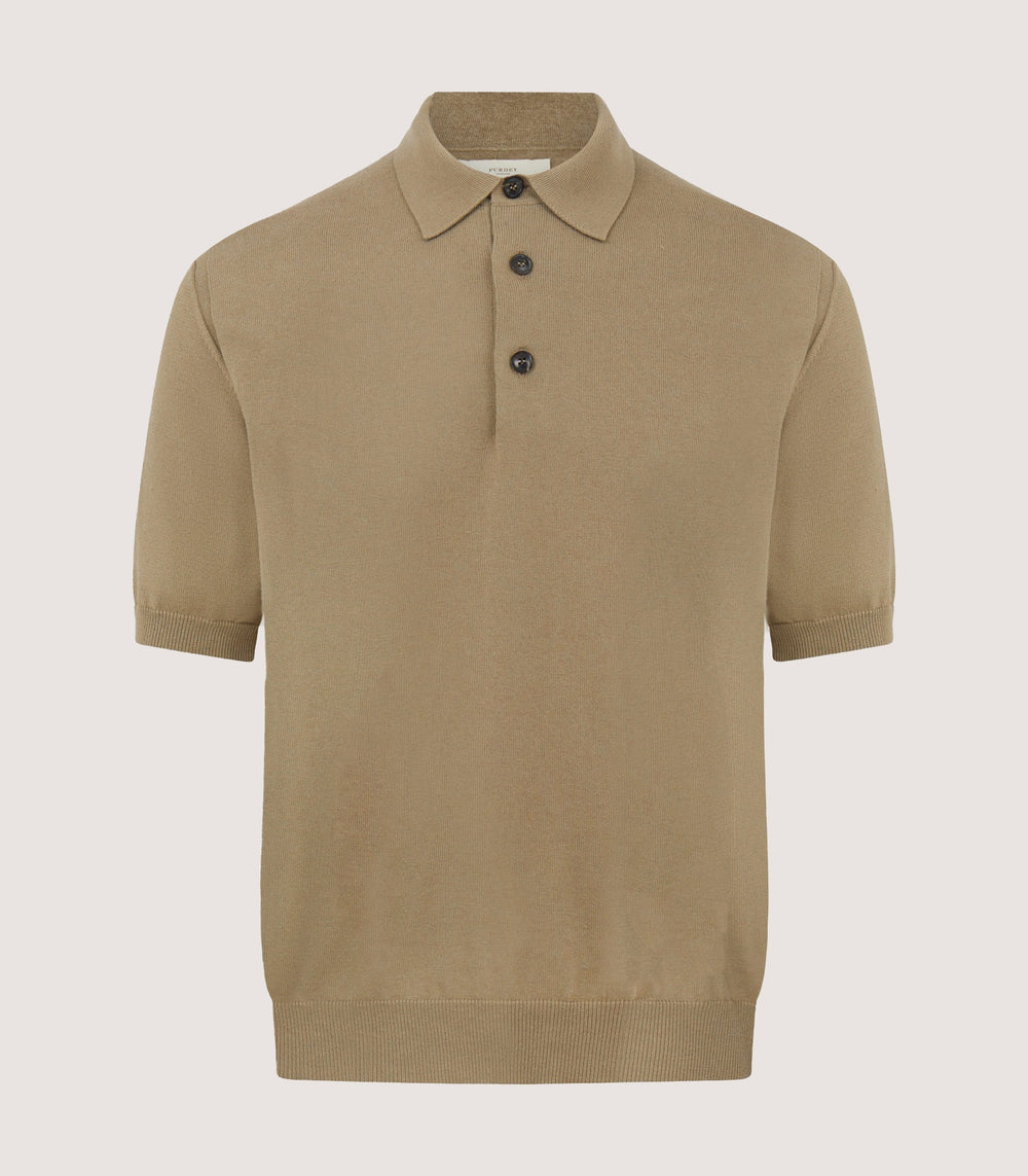 Men's Cotton Cashmere Fine Gauge Short Sleeve Polo in Twine