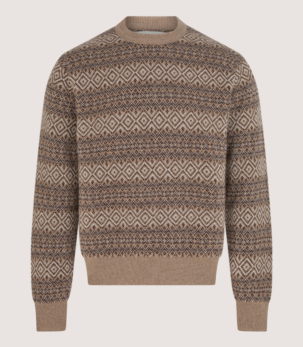 Men's Kirk Cashmere Fair Isle Crew Neck Jumper in Antler