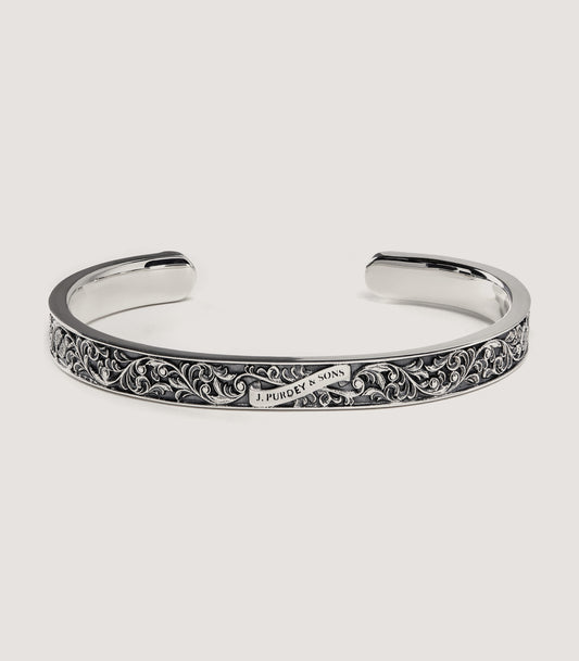 Scroll Engraved Silver Cuff In Silver