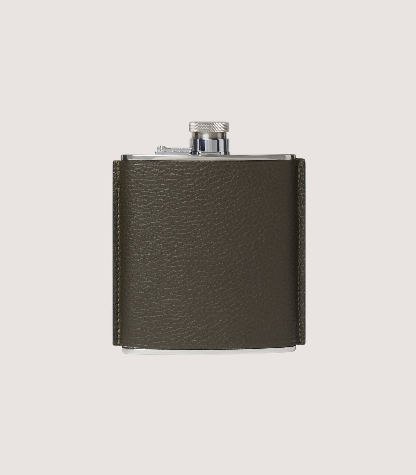 Grain Leather Hip Flask In Olive Green