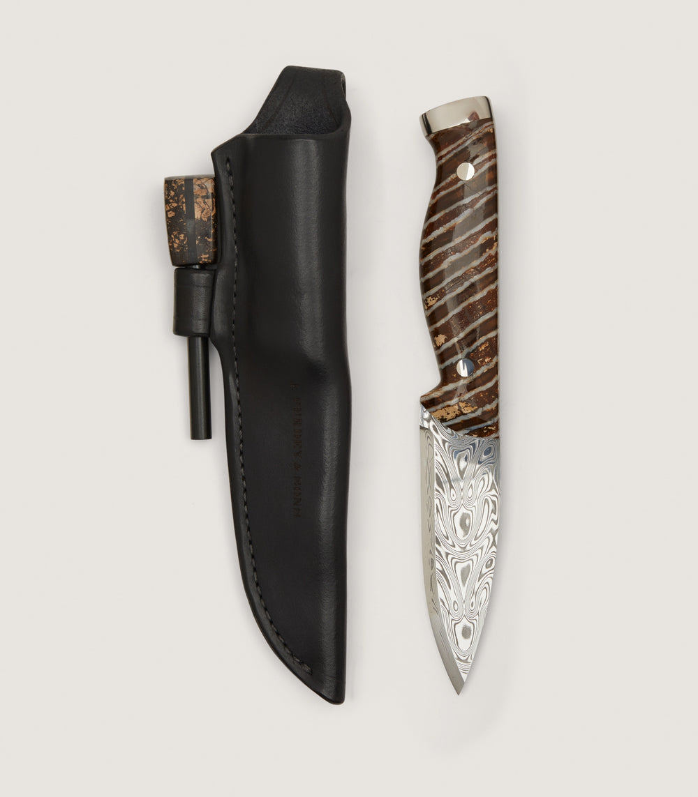 Damascus Bushcraft Knife In Mammoth