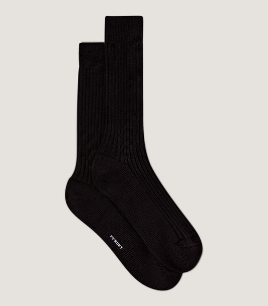 Ribbed Knit Wool Blend Socks in Dark Brown