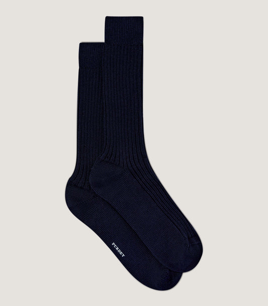 Ribbed Knit Wool Blend Sock in Midnight