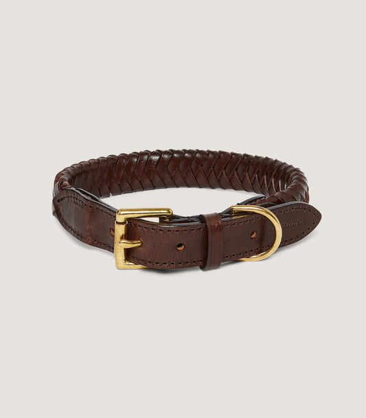 Braided Leather Dog Collar in Dark Brown