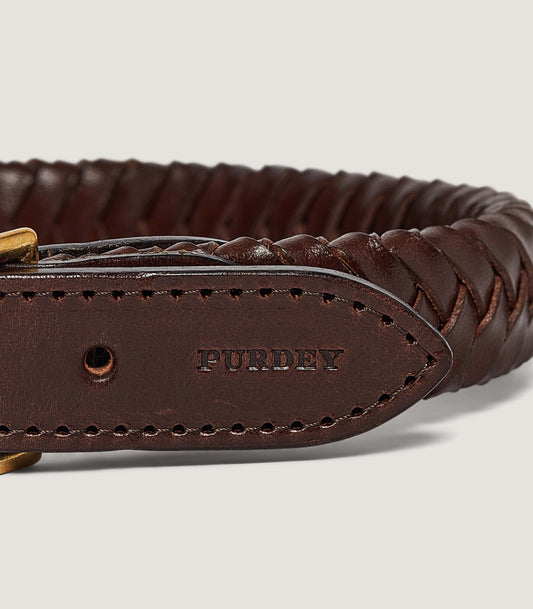 Braided Leather Dog Collar in Dark Brown