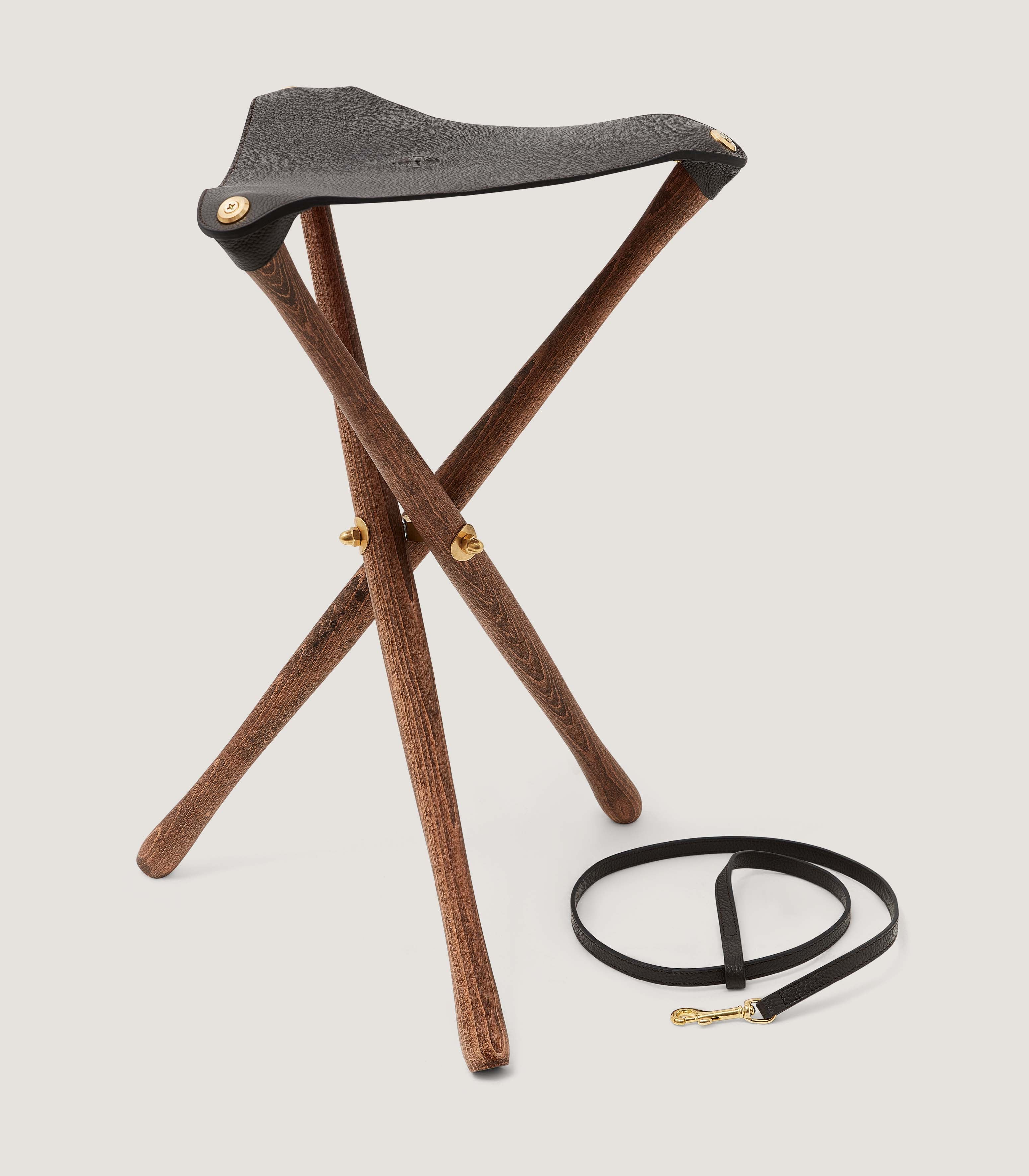 Purdey | Field | Grain Leather Tripod Seat In Dark Brown