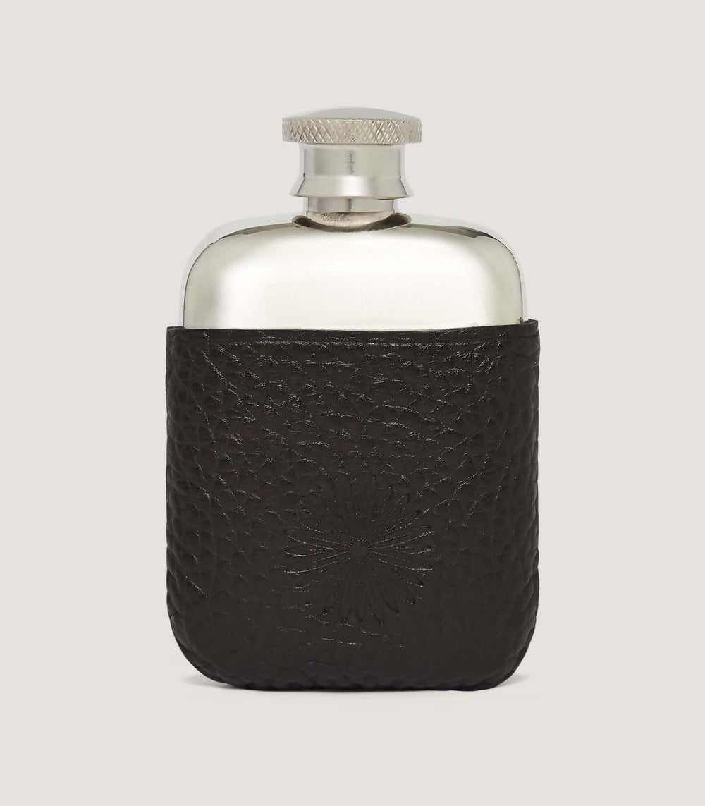 Small Leather Covered Flask in Dark Brown