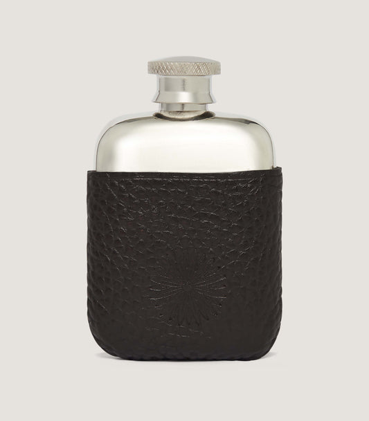 Leather Covered Mini Pewter Flask in Dark Brown