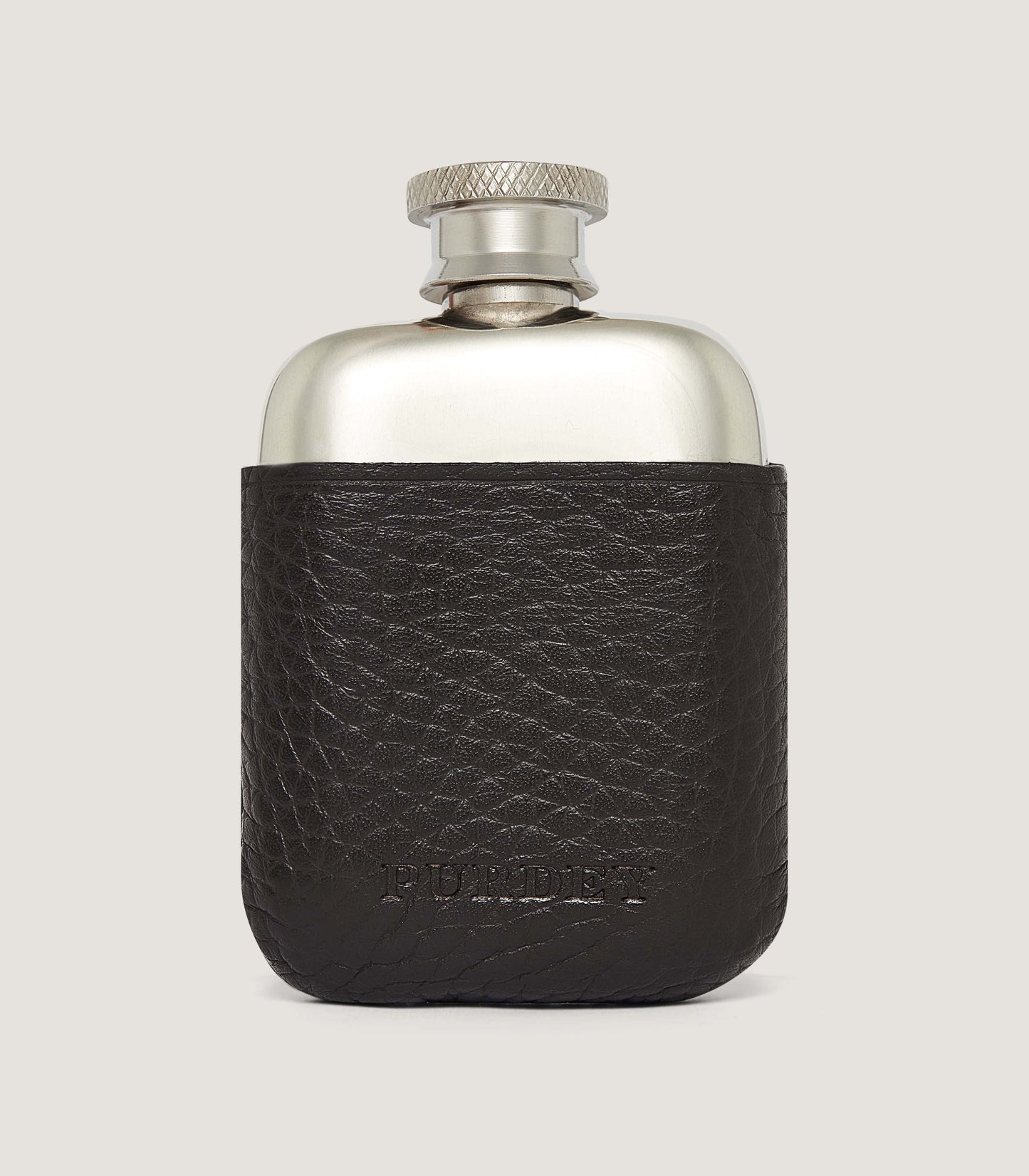 Leather Covered Mini Pewter Flask in Dark Brown