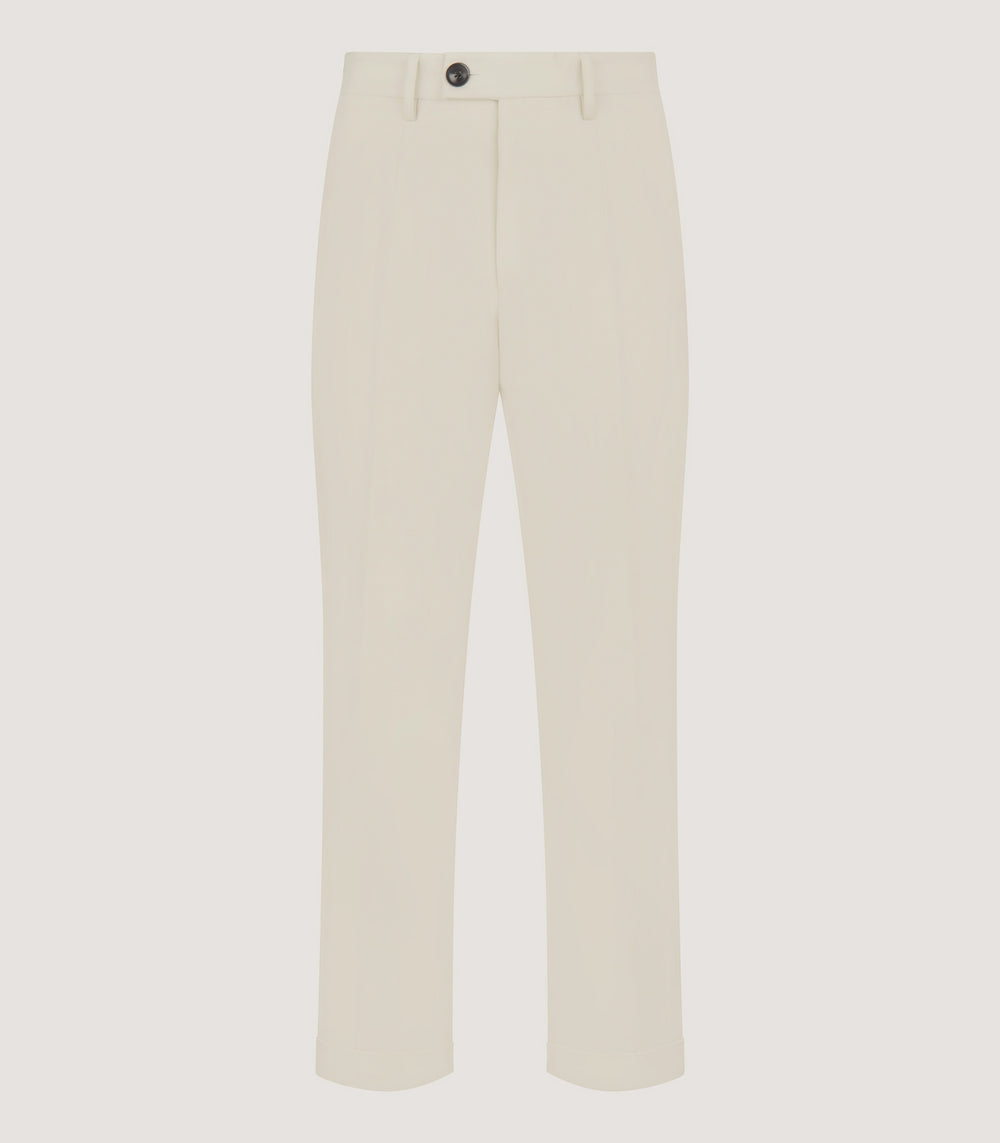 Men's Brushed Cotton Twill Flat Front Trousers In Stone