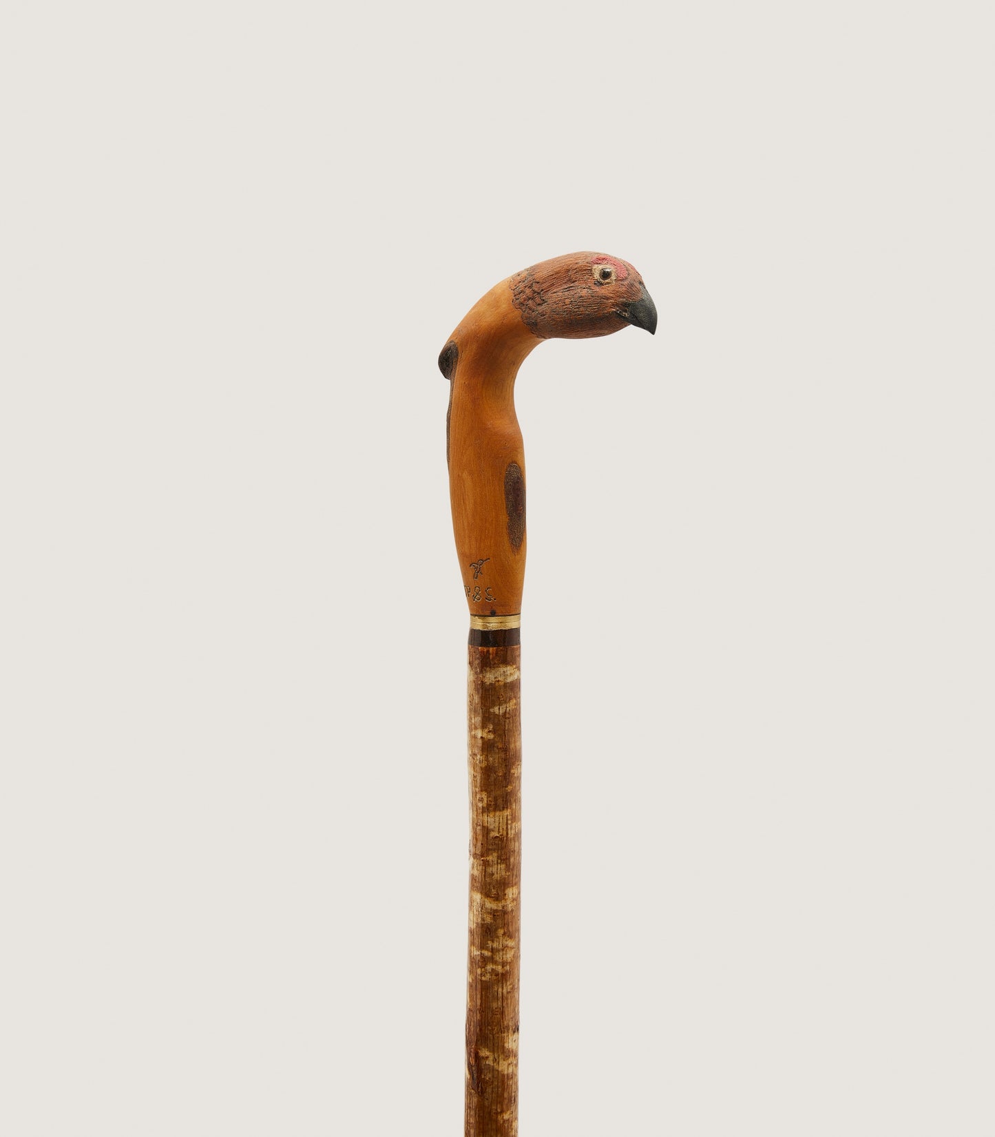 Hand Carved Red Grouse Detachable Head  Walking Stick In Natural Wood