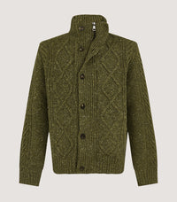 Men's Donegal Aran Full Zip Cardigan in Moss