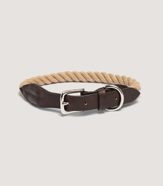 Rope & Leather Dog Collar In Natural