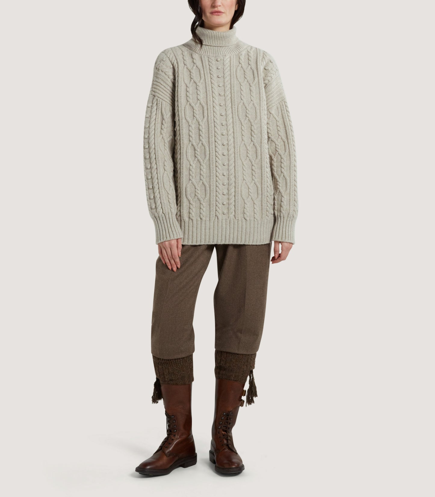 Women's Bruton Cable Knit Roll Neck Sweater in Oat