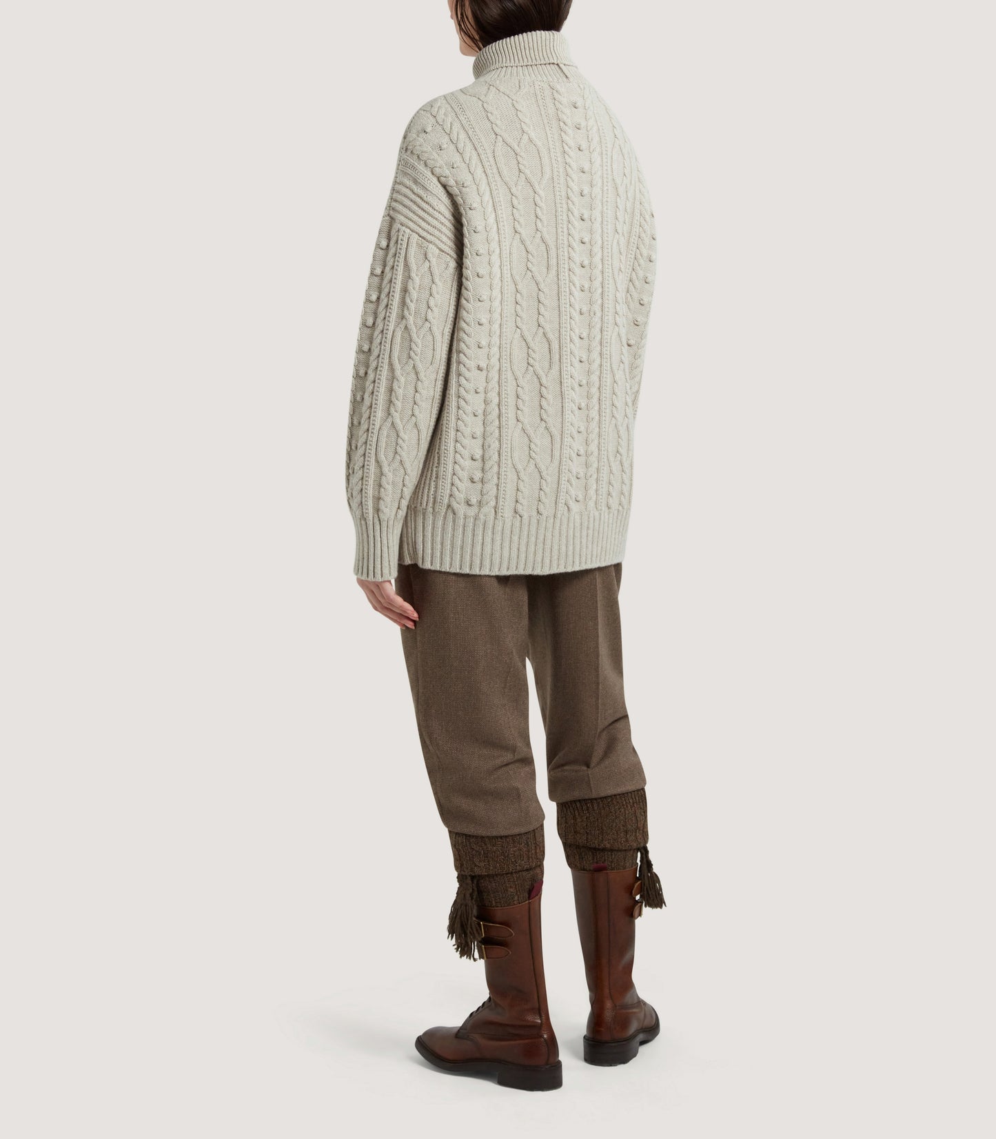 Women's Bruton Cable Knit Roll Neck Sweater in Oat