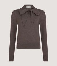 Women's Newland Tie Neck Sweater in Taupe Brown