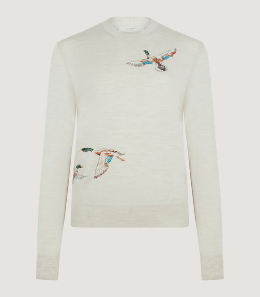 Women's Curzon Birds Round Neck Sweater in Ivory