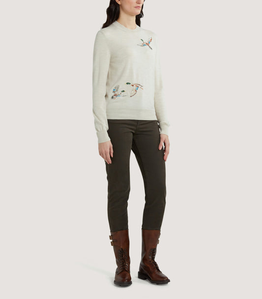 Women's Curzon Birds Round Neck Sweater in Ivory