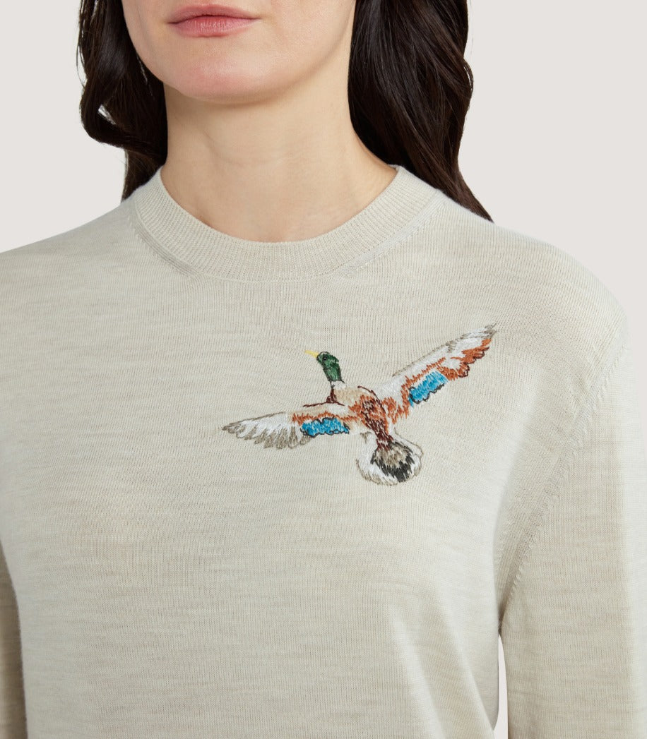 Women's Curzon Birds Round Neck Sweater in Ivory