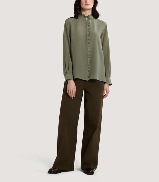 Women's Silk Pie Crust Shirt in Sage Green