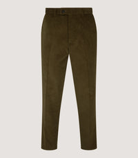 Men's Cotton Corduroy Flat Front Trousers in Olive