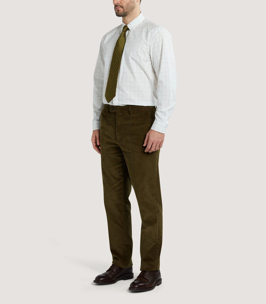 Men's Cotton Corduroy Flat Front Trousers in Olive