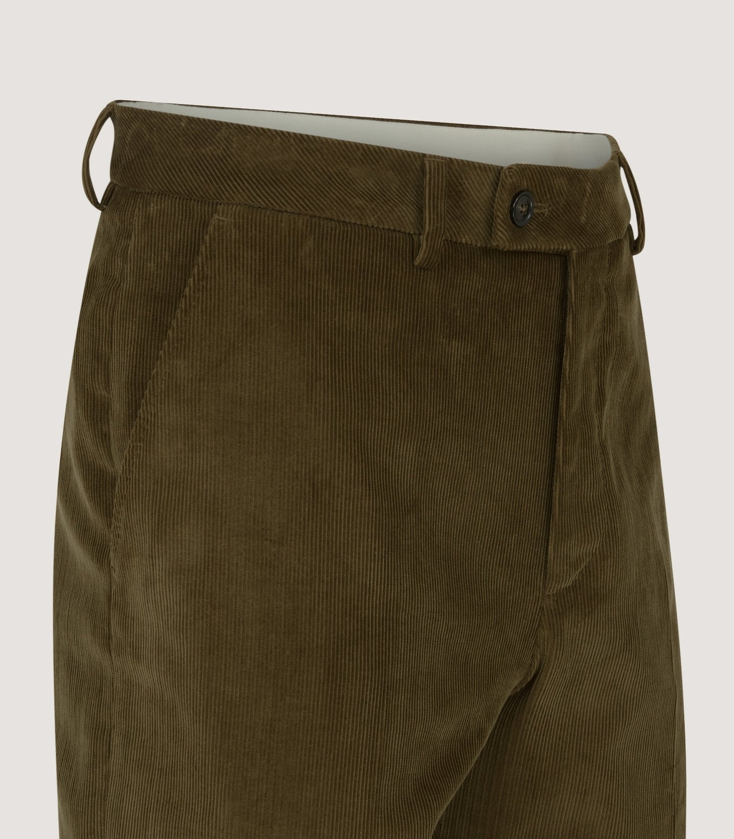 Men's Cotton Corduroy Flat Front Trousers in Olive