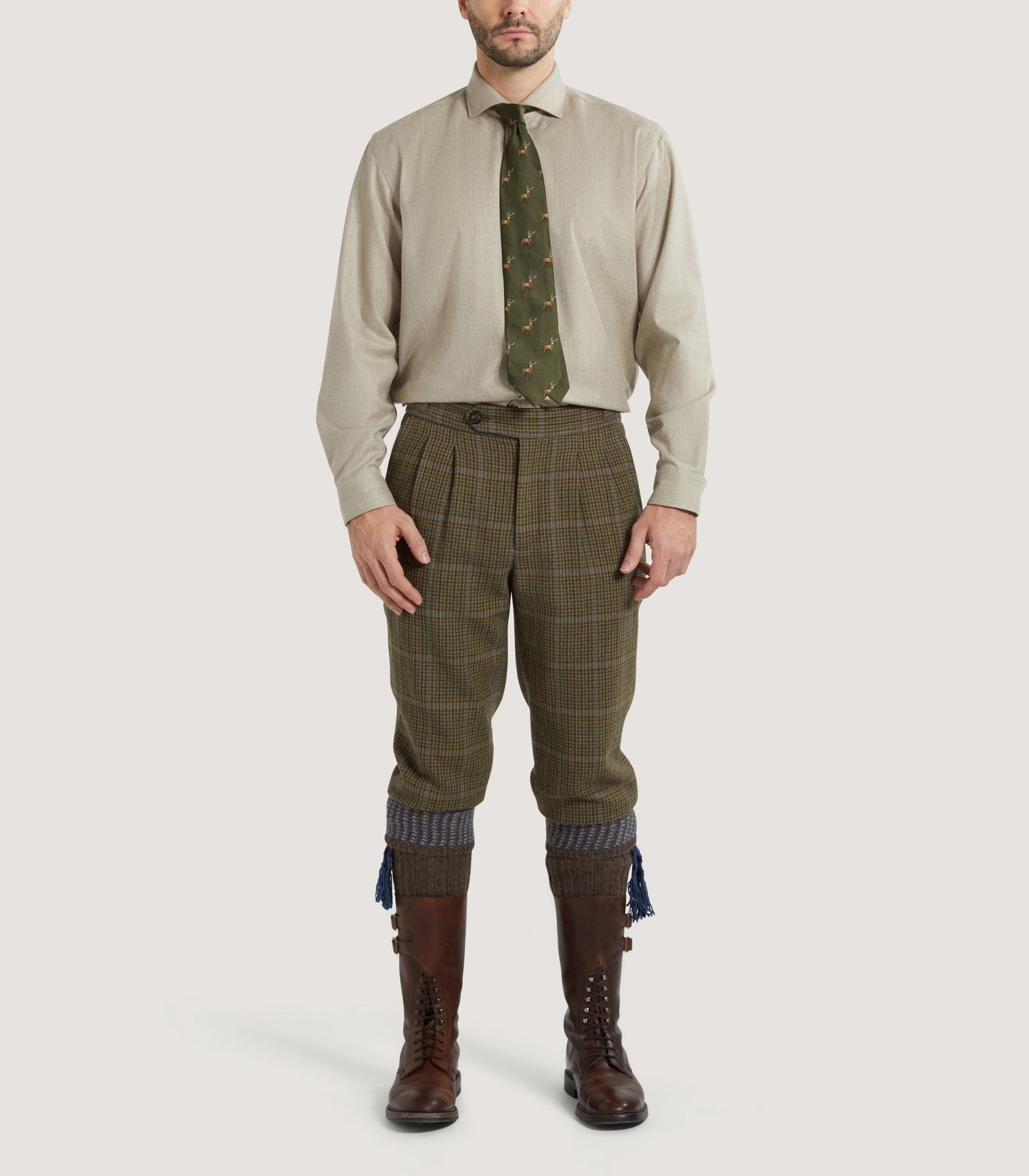 Men's Wool Cut Away Collar Shirt in Stone