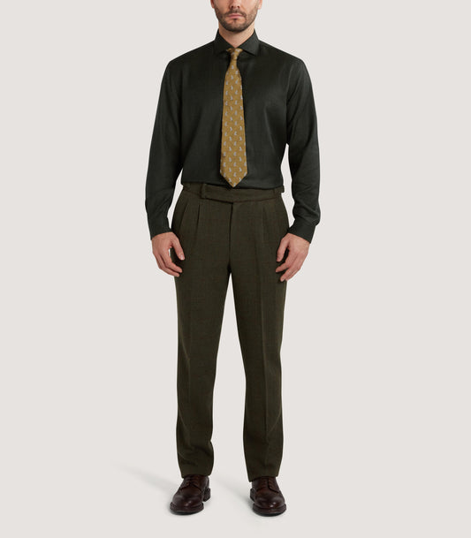 Men's Wool Cut Away Collar Shirt in Bottle Green