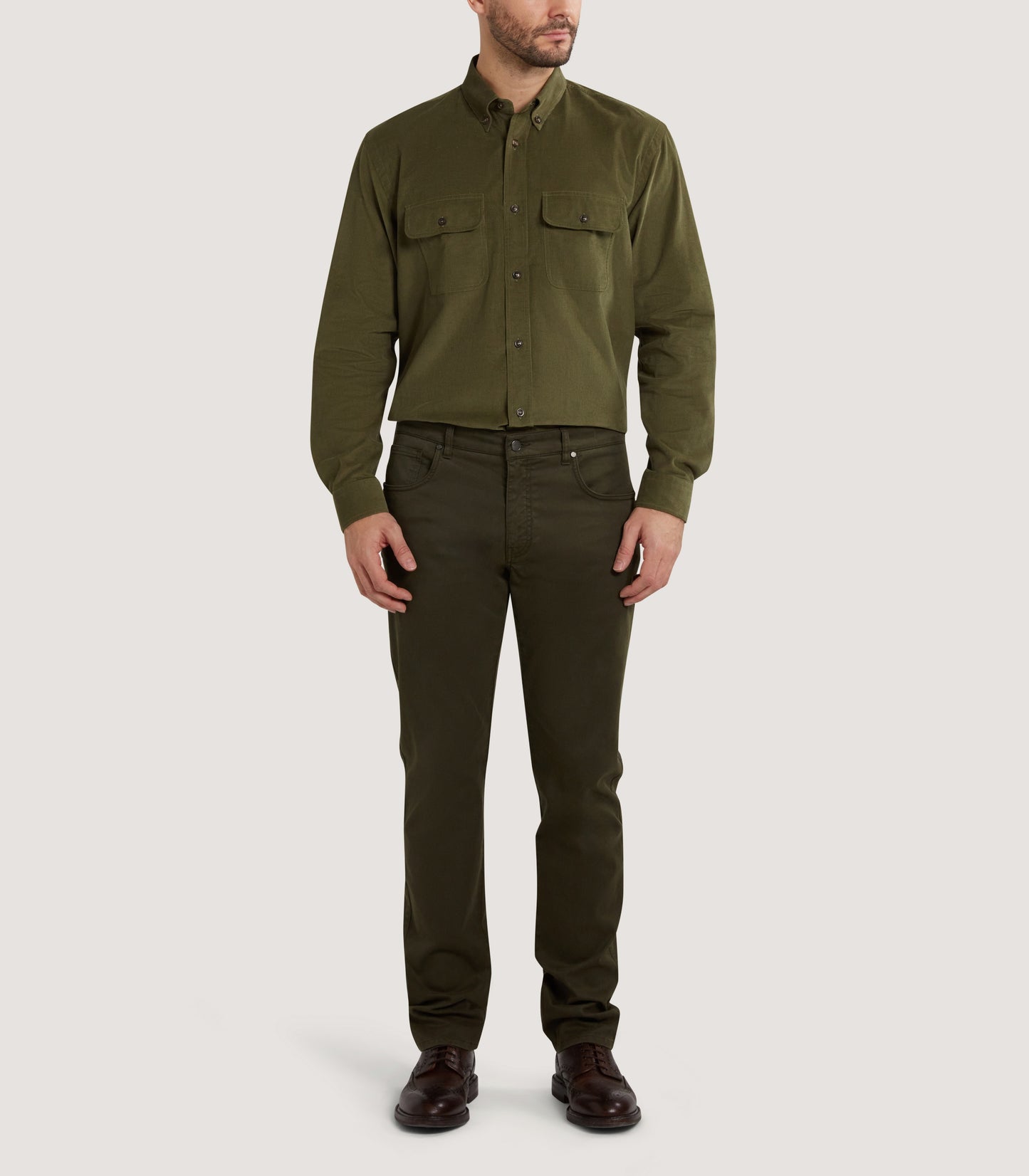 Men's Cotton Double Pocket Shirt in Moss