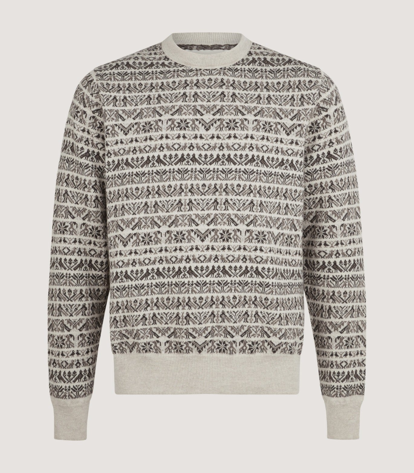 Men's Vigo Wool Fairisle Bird Sweater in Pebble