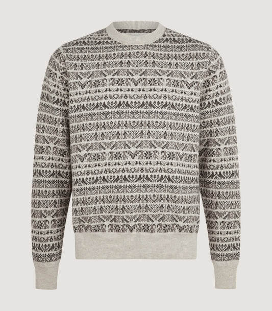 Men's Vigo Wool Fairisle Bird Sweater in Pebble