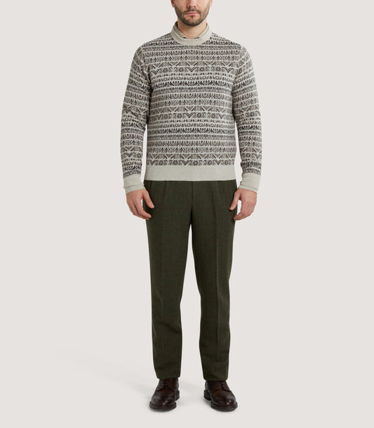 Men's Vigo Wool Fairisle Bird Sweater in Pebble