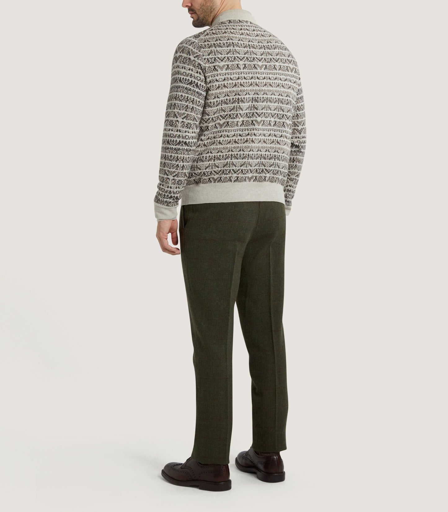 Men's Vigo Wool Fairisle Bird Sweater in Pebble