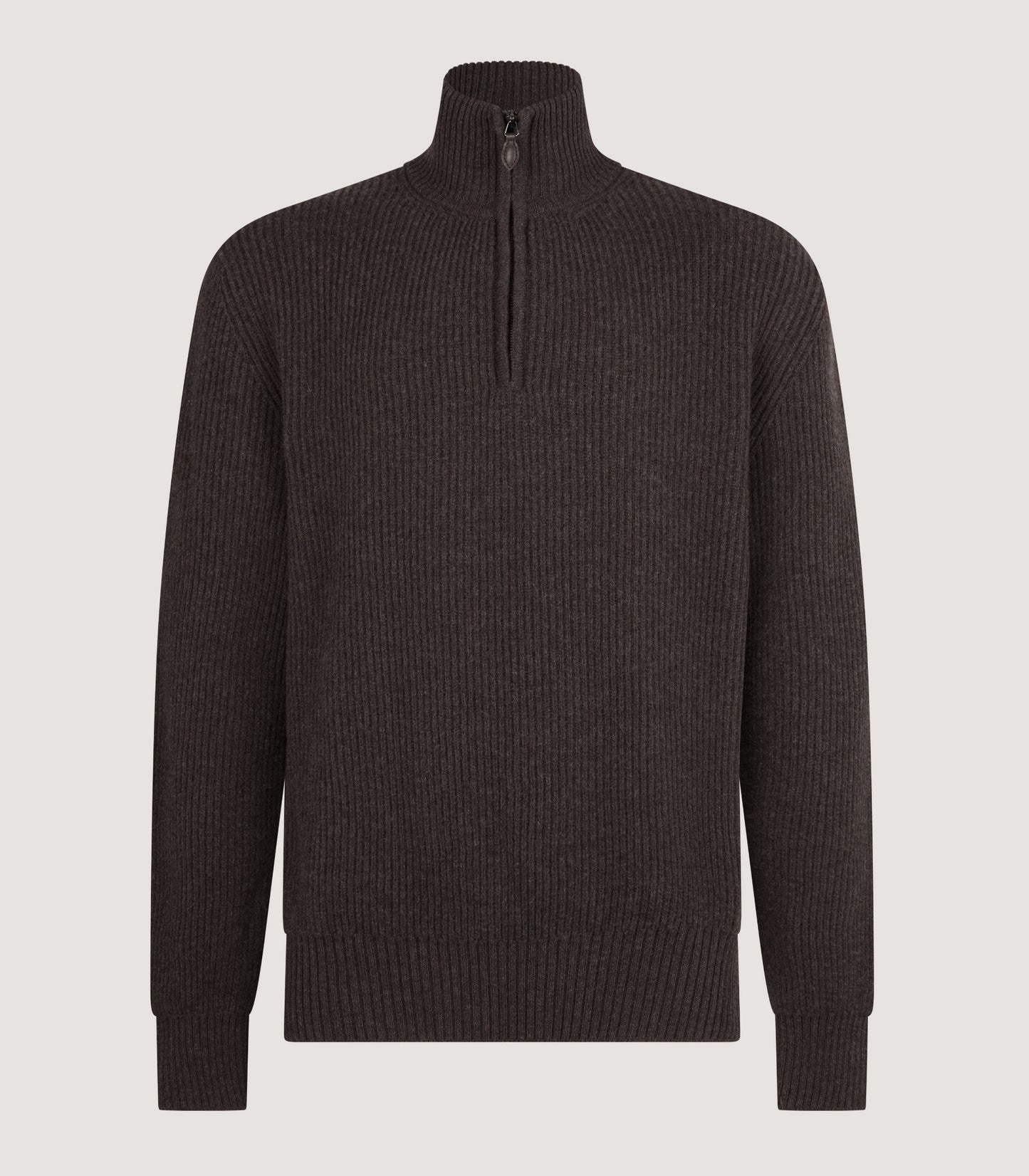 Men's Clifford Wool Cashmere Ribbed Quarter Zip Sweater in Peppercorn