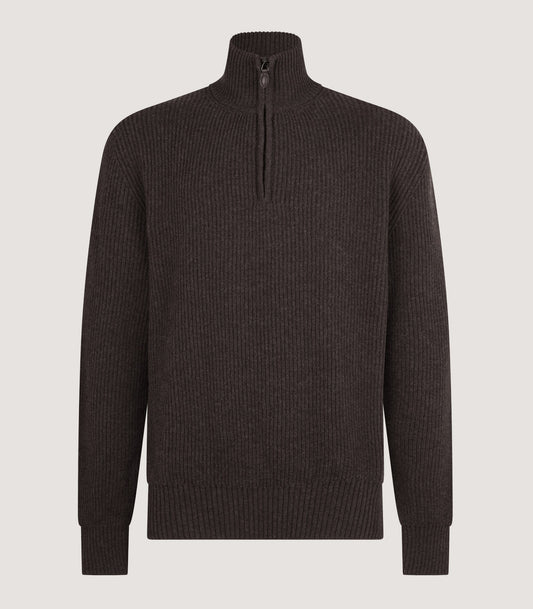 Men's Clifford Wool Cashmere Ribbed Quarter Zip Sweater in Peppercorn
