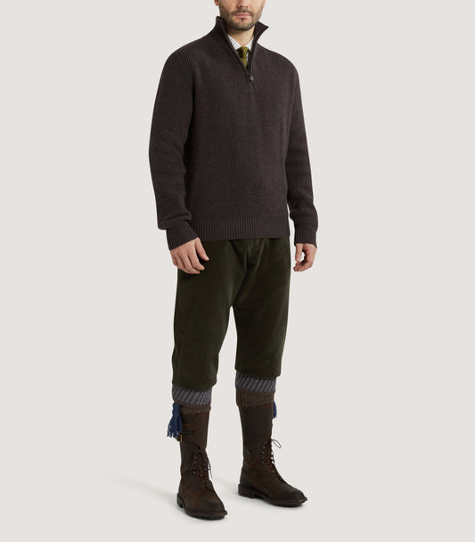 Men's Clifford Wool Cashmere Ribbed Quarter Zip Sweater in Peppercorn