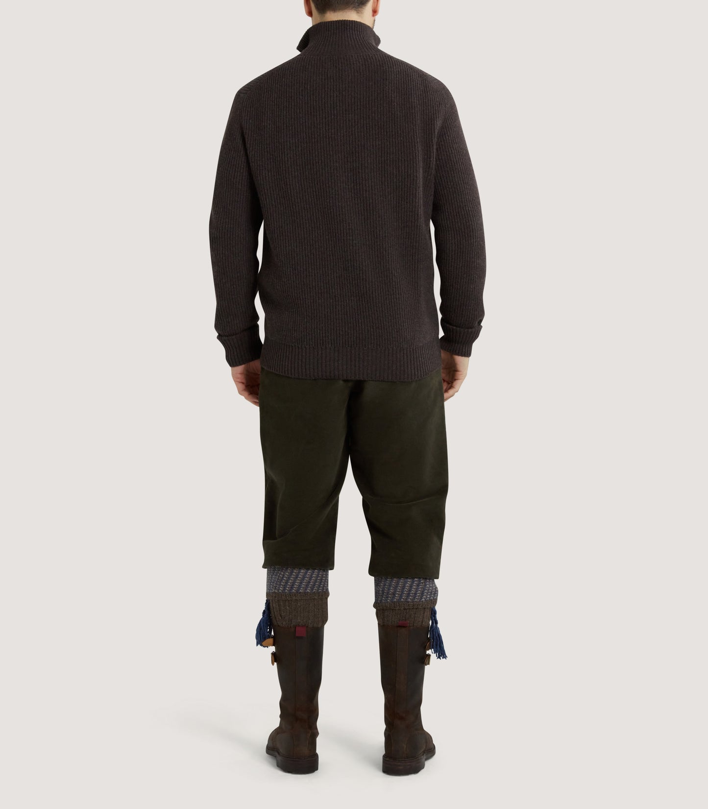 Men's Clifford Wool Cashmere Ribbed Quarter Zip Sweater in Peppercorn