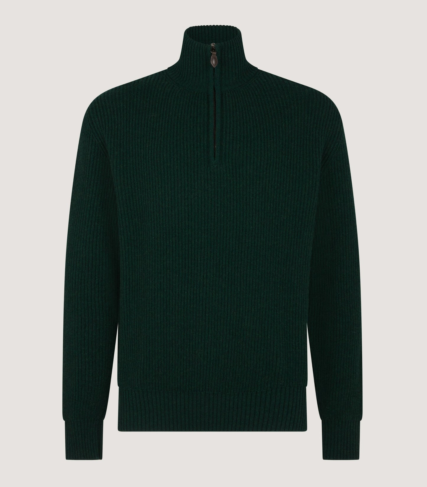 Men's Clifford Wool Cashmere Ribbed Quarter Zip Sweater in Emerald