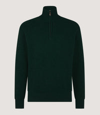 Men's Clifford Wool Cashmere Ribbed Quarter Zip Sweater in Emerald
