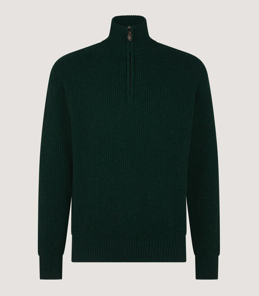 Men's Clifford Wool Cashmere Ribbed Quarter Zip Sweater in Emerald