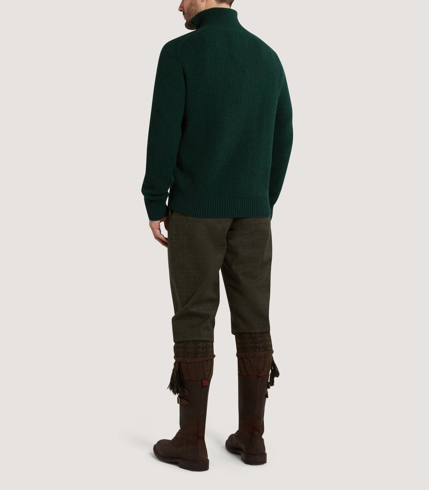 Men's Clifford Wool Cashmere Ribbed Quarter Zip Sweater in Emerald
