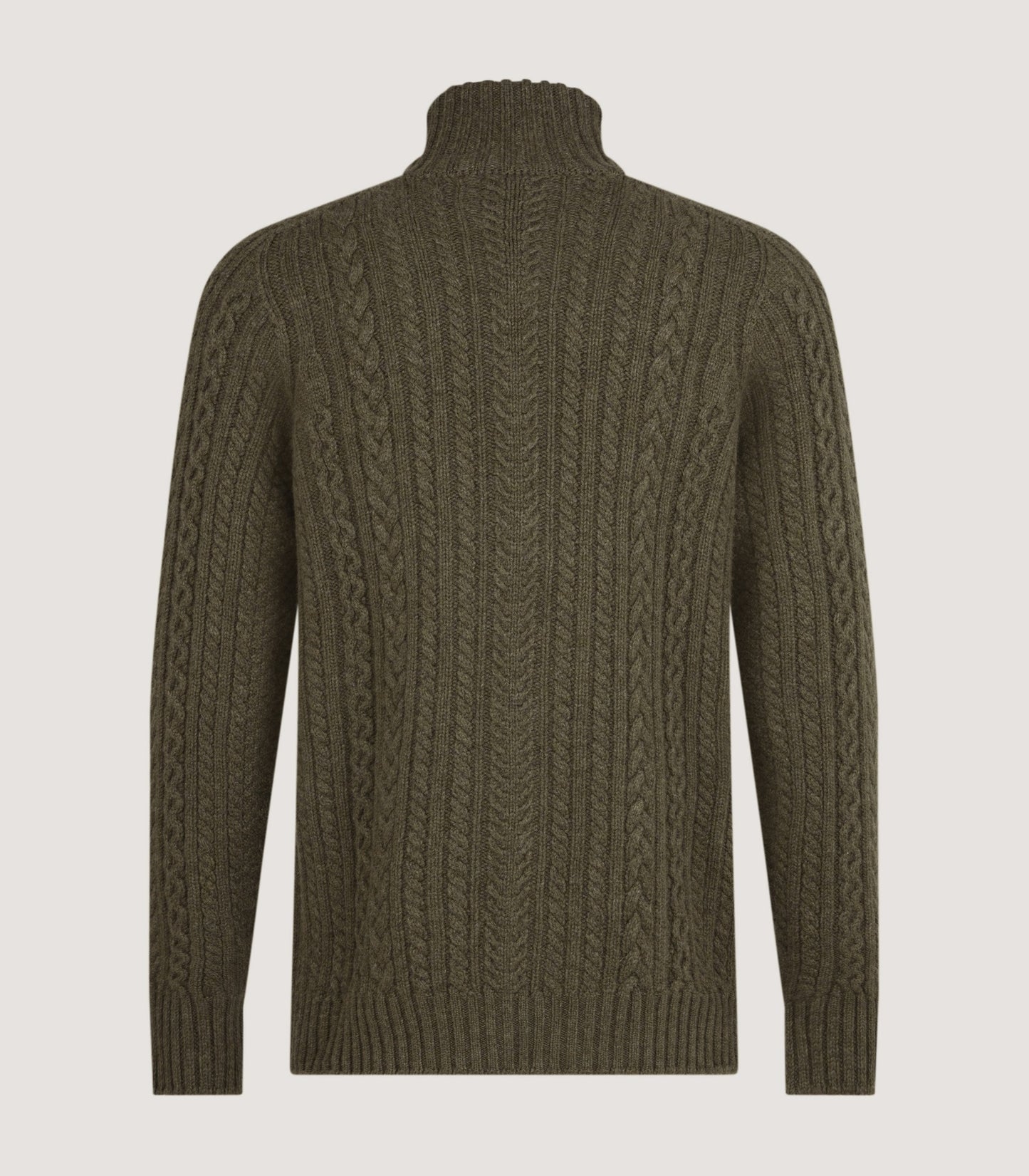 Men's Burlington Wool Cashmere Cable Knit Zip Cardigan in Moss