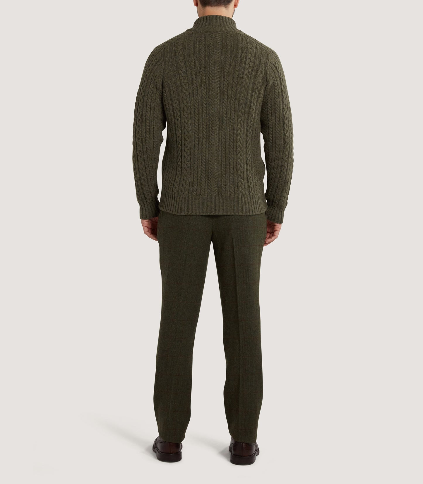 Men's Burlington Wool Cashmere Cable Knit Zip Cardigan in Moss
