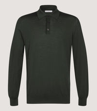 Men's Lightweight Travel Merino Long Sleeve Polo in Loden