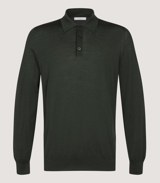 Men's Lightweight Travel Merino Long Sleeve Polo in Loden